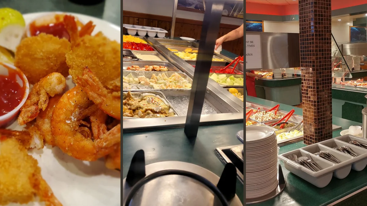Family seating beside a buffet counter