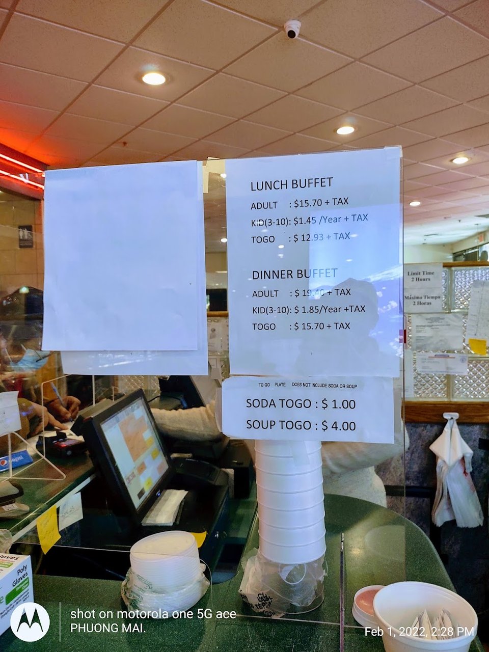 Simple menu page for buffet dining
